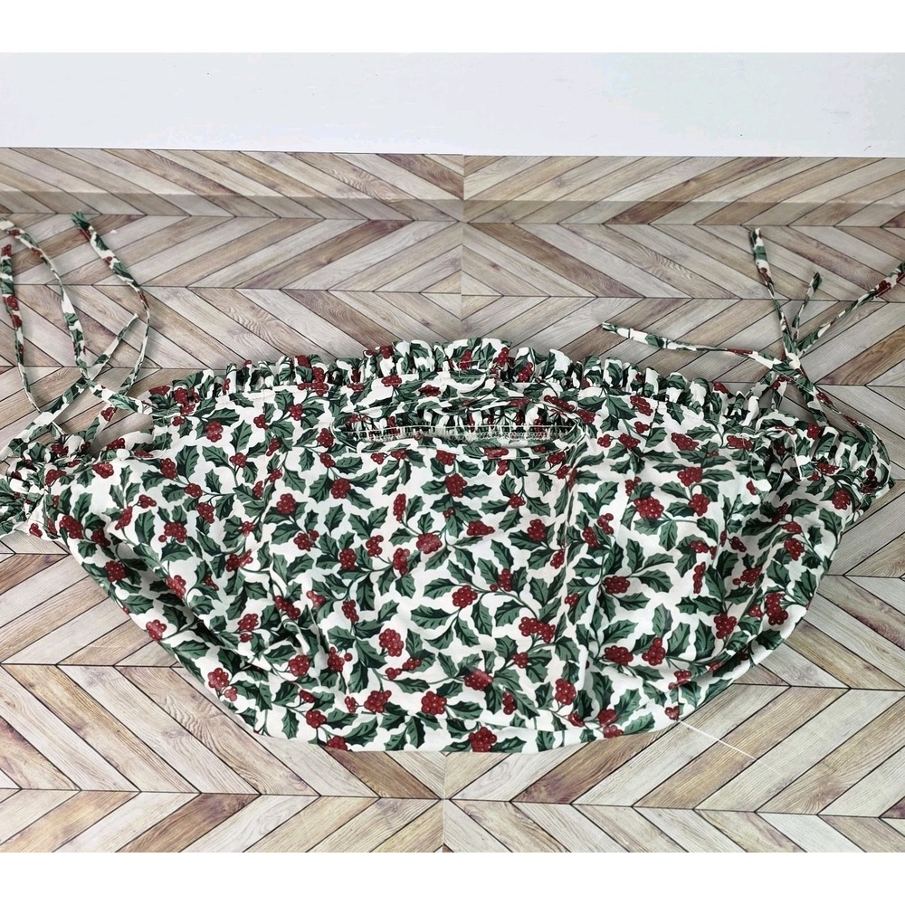 Longaberger Christmas Holiday Cheer Holly Berry Basket Liner 2 Ties Ruffles